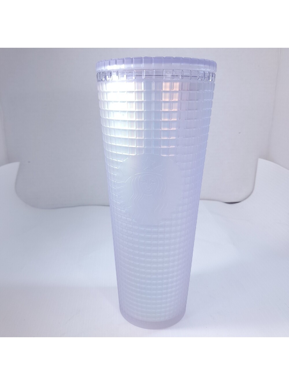 Starbucks Venti Frosted Grid Iridescent Tumbler cold cup 2022 Opalescent white